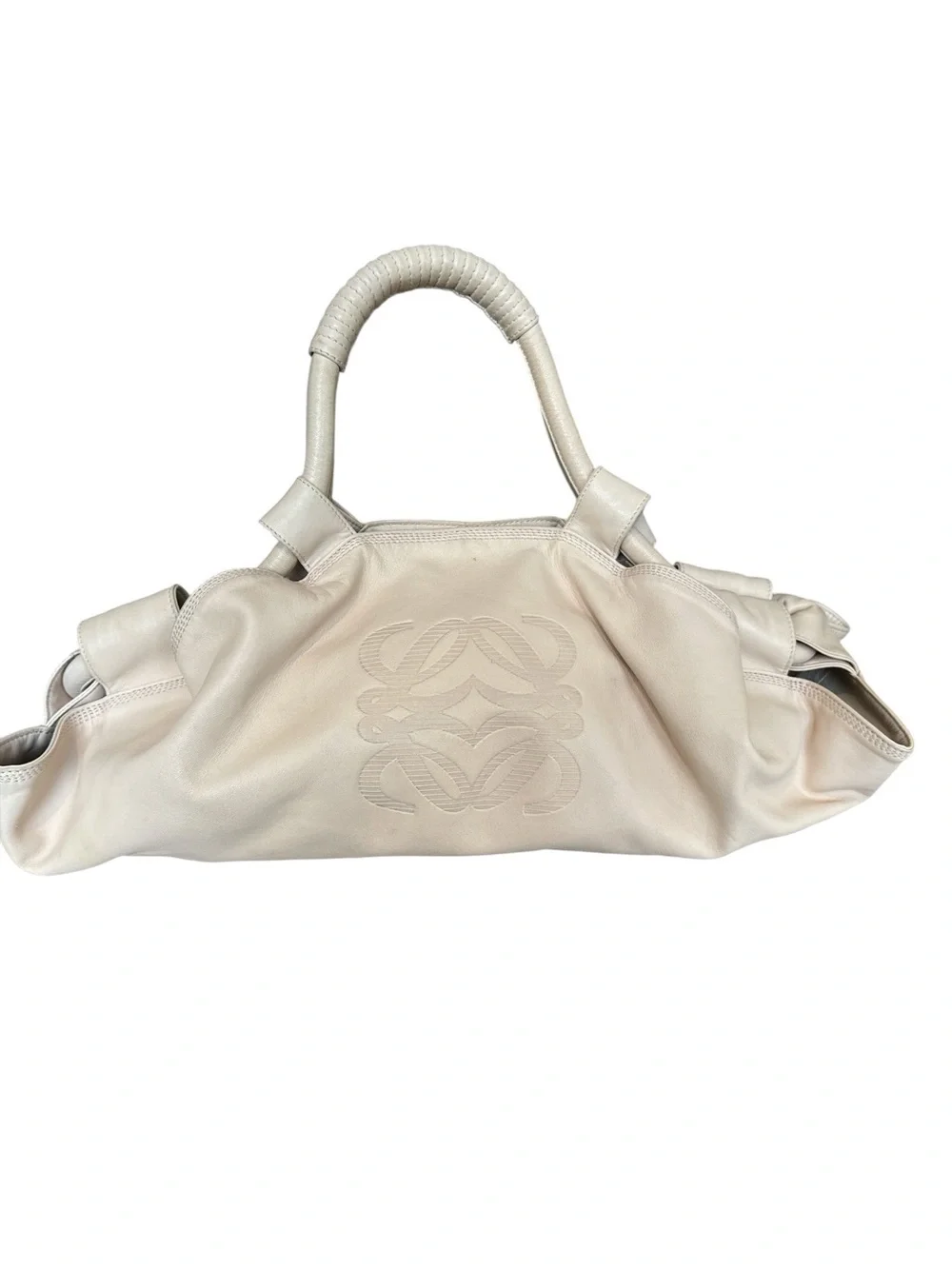 Loewe Soft Cream Leather Shoulder Bag with Embossed Anagram